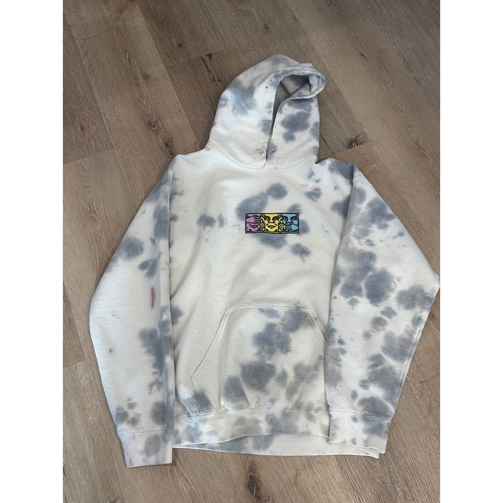 Obey Worldwide Tie Dye Hoodie Grey White Graphic Pullover Mens Medium